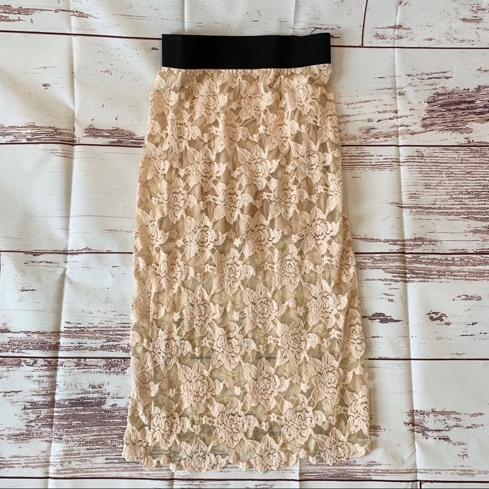 Free People Lace Blush Bodycon Midi Skirt